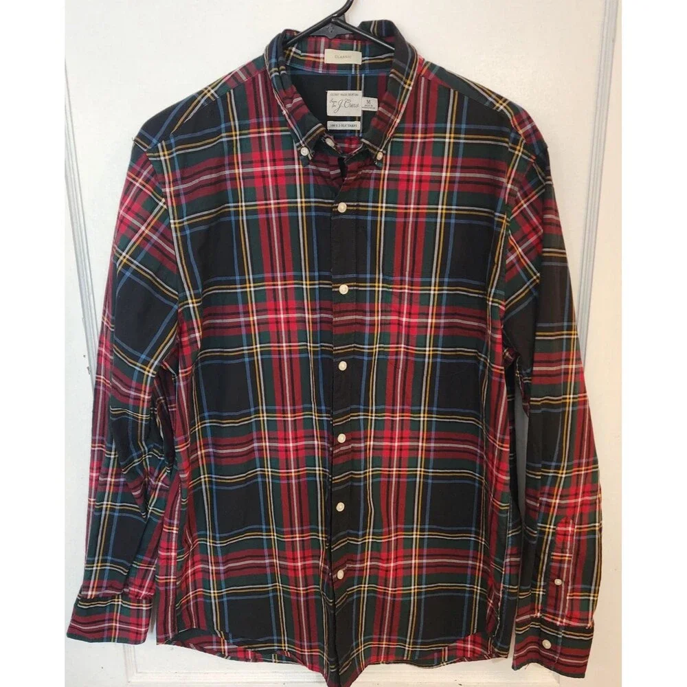 J. Crew 100's 2-Ply Yarns Classic Fit Plaid Button-Down Men Shirt Size M